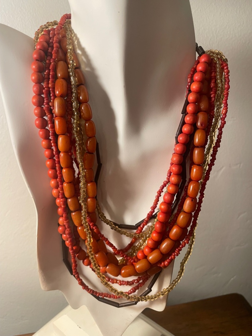 Multi-Strand Orange, Red, & Brown Beaded Women's Necklace - Unbranded
